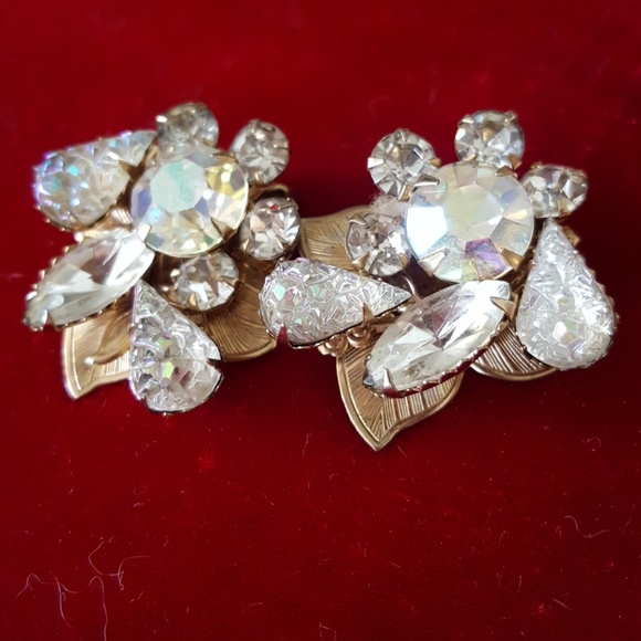 Vintage Earrings Clip on Designer Rhinestone - Picture 1 of 3